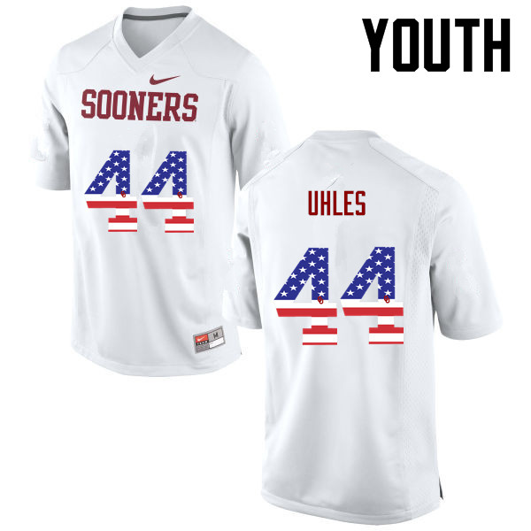 Youth Oklahoma Sooners #44 Jaxon Uhles College Football USA Flag Fashion Jerseys-White